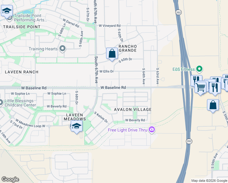 map of restaurants, bars, coffee shops, grocery stores, and more near 6512 West Sophie Lane in Phoenix
