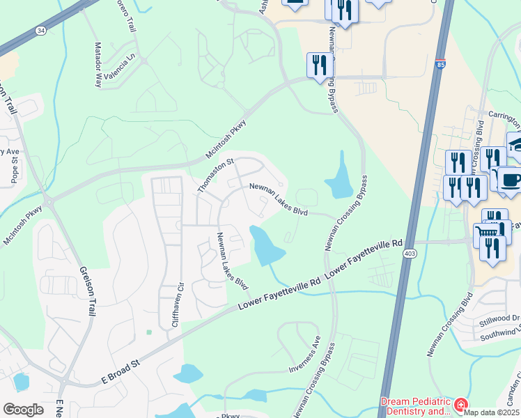 map of restaurants, bars, coffee shops, grocery stores, and more near 50 Covington Terrace in Newnan