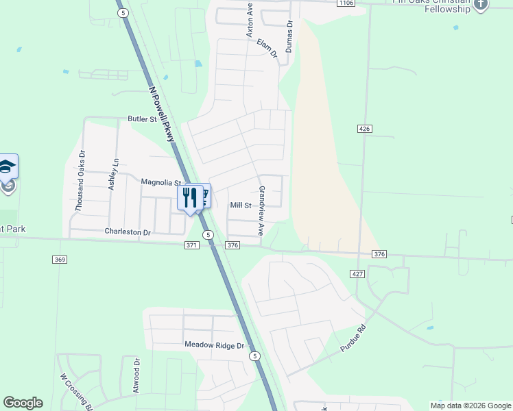 map of restaurants, bars, coffee shops, grocery stores, and more near 145 Mill Street in Anna