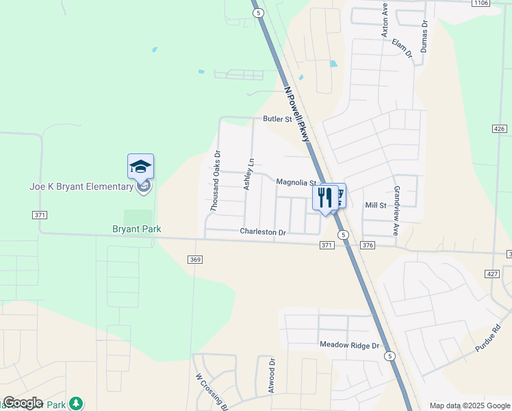 map of restaurants, bars, coffee shops, grocery stores, and more near 2604 Ashley Lane in Anna