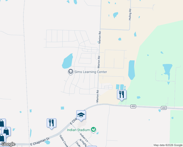 map of restaurants, bars, coffee shops, grocery stores, and more near 4015 Windmill Drive in Sanger