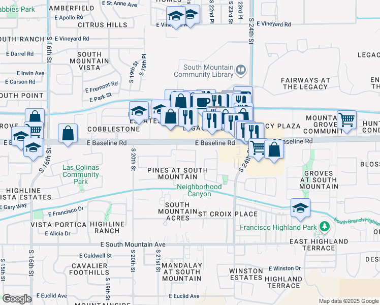 map of restaurants, bars, coffee shops, grocery stores, and more near in Phoenix
