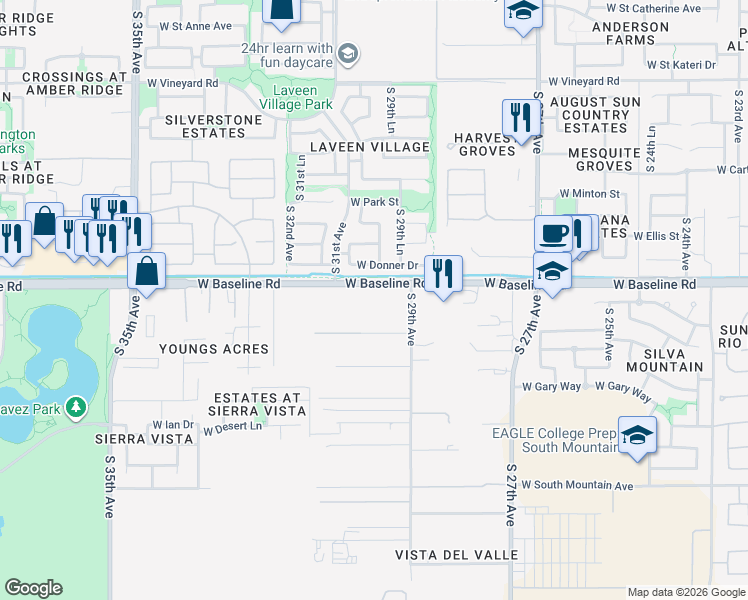 map of restaurants, bars, coffee shops, grocery stores, and more near 2932 West Beautiful Lane in Maricopa County