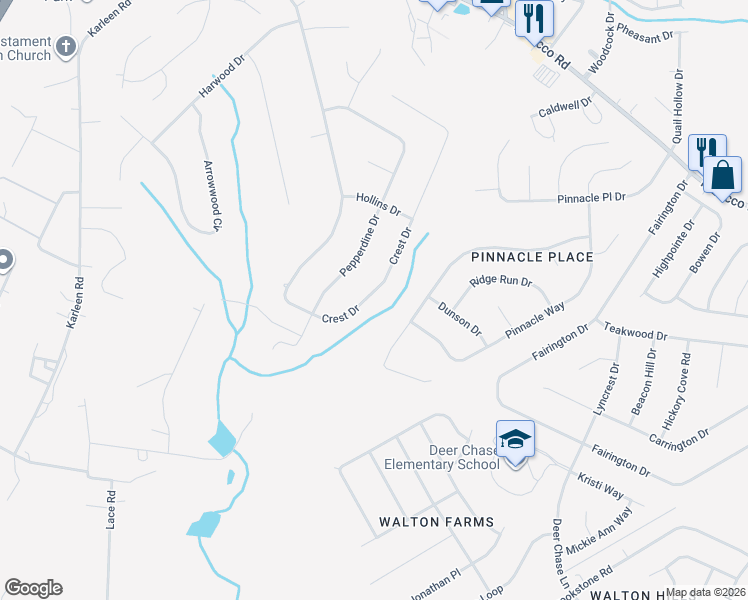 map of restaurants, bars, coffee shops, grocery stores, and more near 3865 Crest Drive in Hephzibah