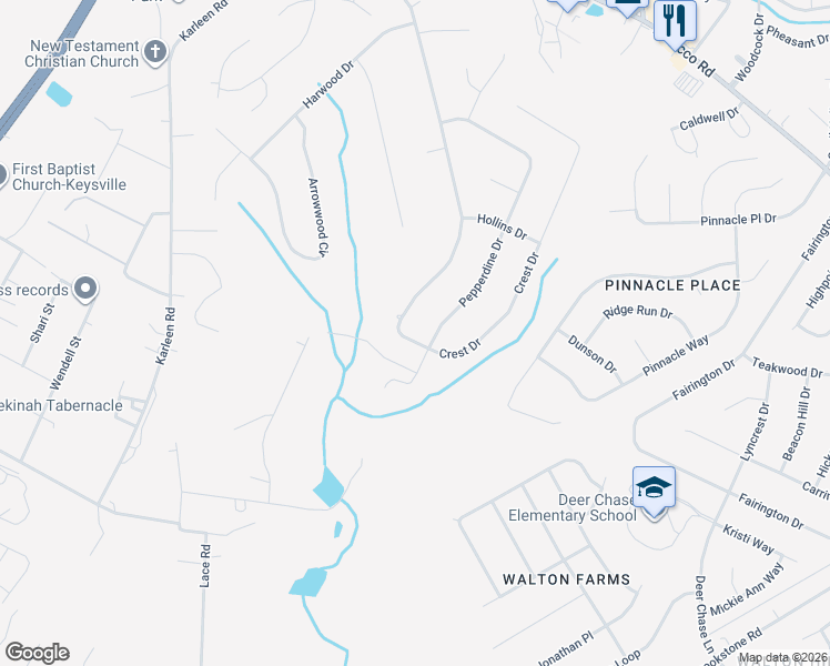map of restaurants, bars, coffee shops, grocery stores, and more near 2881 Pepperdine Drive in Hephzibah