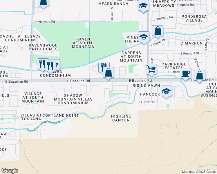 map of restaurants, bars, coffee shops, grocery stores, and more near 7724 South 37th Way in Phoenix
