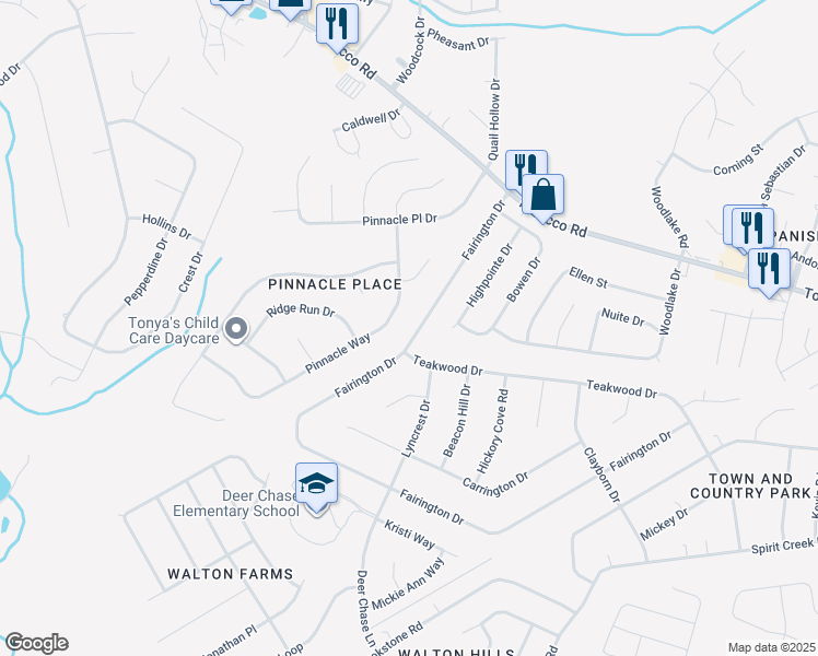 map of restaurants, bars, coffee shops, grocery stores, and more near 3741 Fairington Drive in Hephzibah