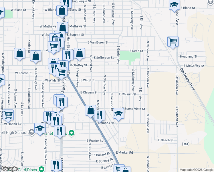 map of restaurants, bars, coffee shops, grocery stores, and more near 1408-1498 South Jackson Drive in Roswell