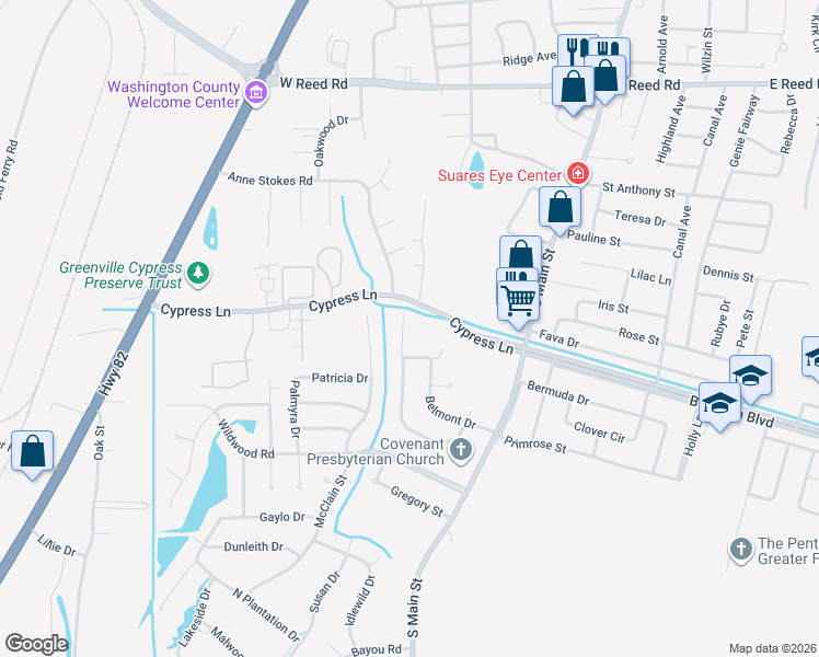 map of restaurants, bars, coffee shops, grocery stores, and more near 329 Bamboo Drive in Greenville