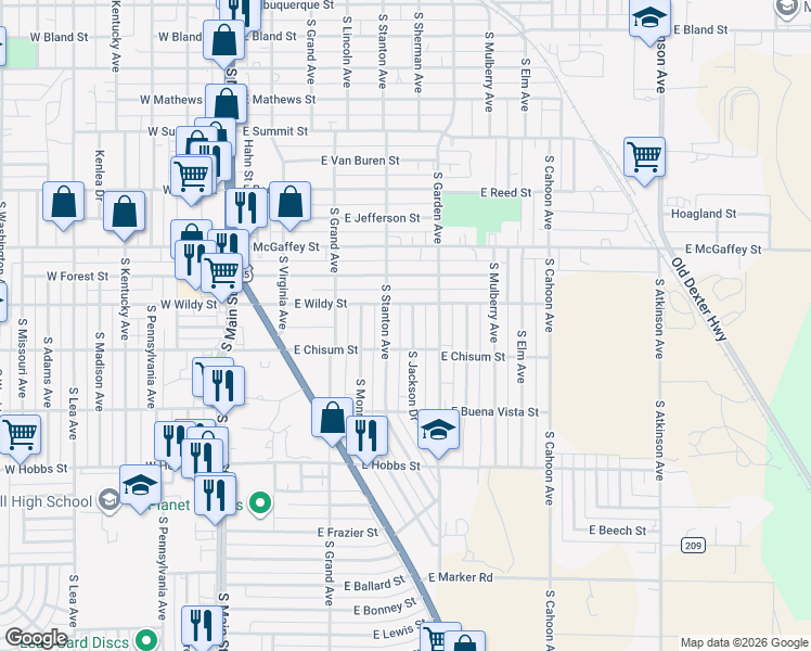 map of restaurants, bars, coffee shops, grocery stores, and more near 1408 South Jackson Drive in Roswell