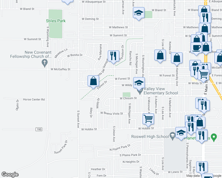 map of restaurants, bars, coffee shops, grocery stores, and more near 3 Wildy Drive in Roswell