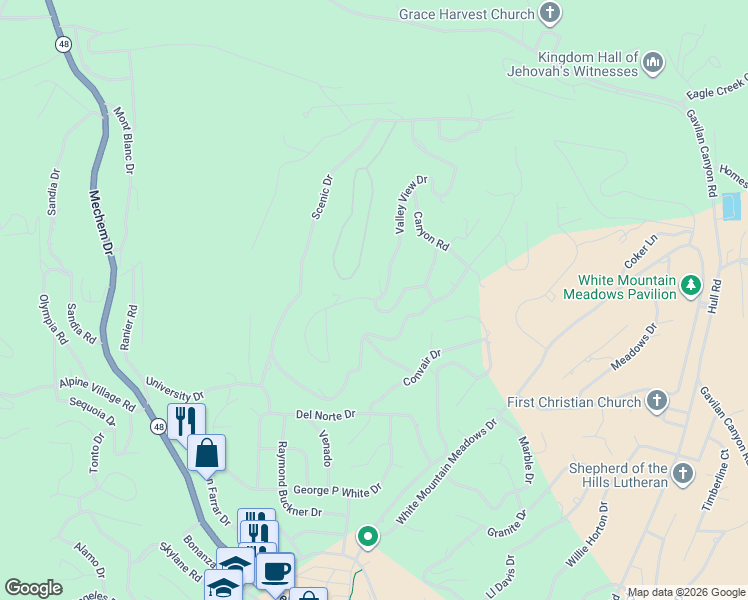 map of restaurants, bars, coffee shops, grocery stores, and more near 163 Valley View Dr in Ruidoso