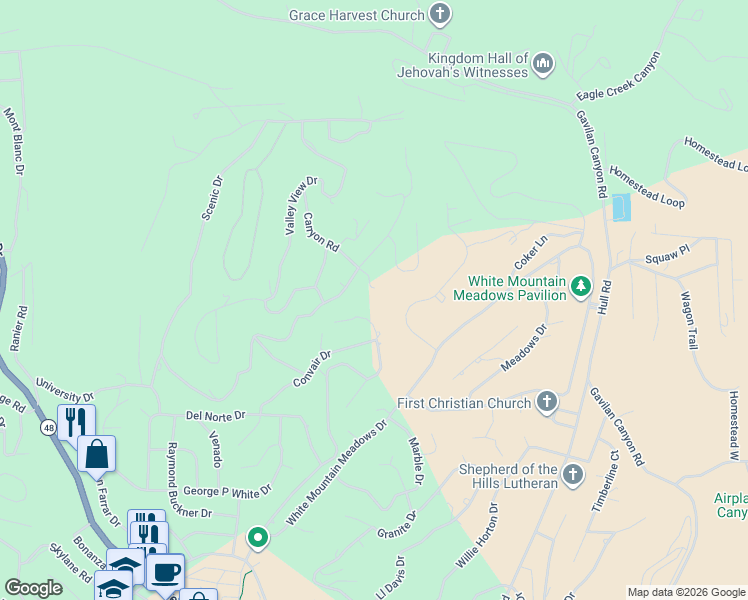 map of restaurants, bars, coffee shops, grocery stores, and more near 304 Canyon Road in Ruidoso