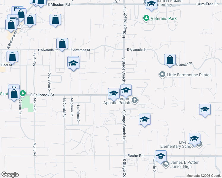 map of restaurants, bars, coffee shops, grocery stores, and more near 1401 Vía Lima in Fallbrook