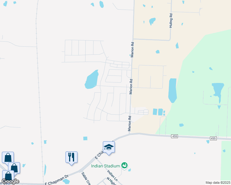 map of restaurants, bars, coffee shops, grocery stores, and more near 4025 High Plains Drive in Sanger