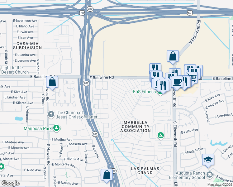 map of restaurants, bars, coffee shops, grocery stores, and more near 8th Ave in Mesa