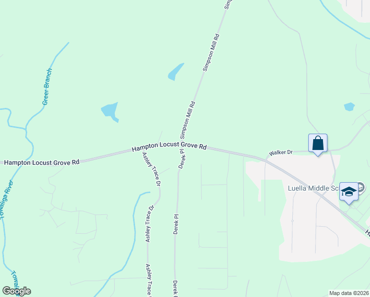 map of restaurants, bars, coffee shops, grocery stores, and more near 1565 Hampton Locust Grove Road in Locust Grove