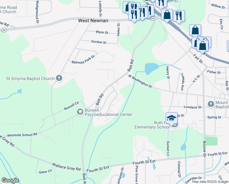 map of restaurants, bars, coffee shops, grocery stores, and more near 5 Westgate Park Lane in Newnan