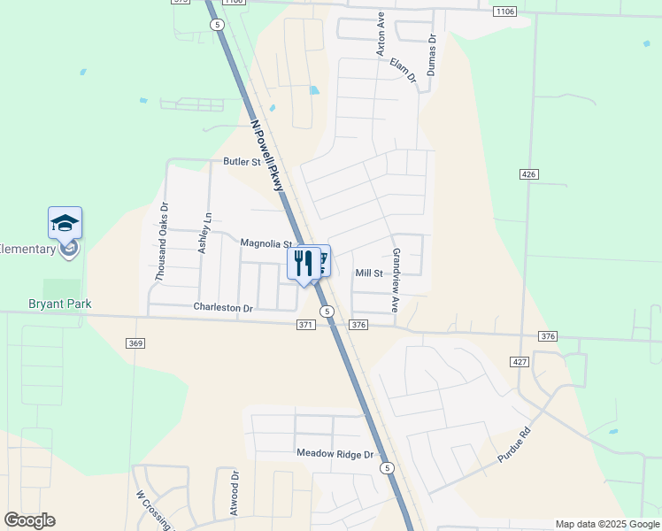 map of restaurants, bars, coffee shops, grocery stores, and more near 105 Lamont Road in Anna