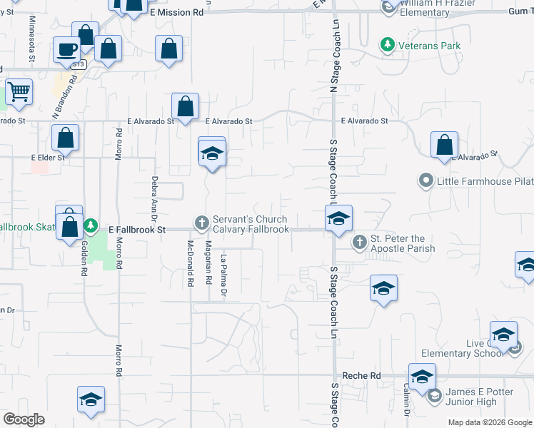 map of restaurants, bars, coffee shops, grocery stores, and more near 367 Arroyo Vista in Fallbrook