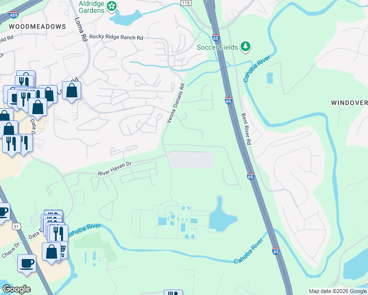 map of restaurants, bars, coffee shops, grocery stores, and more near 2280 Ridgemont Drive in Birmingham