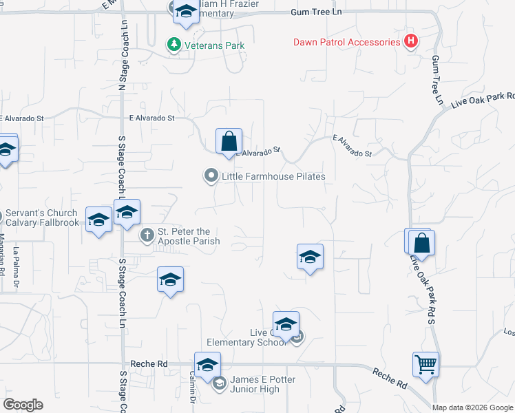map of restaurants, bars, coffee shops, grocery stores, and more near 325 Tumble Creek Lane in Fallbrook