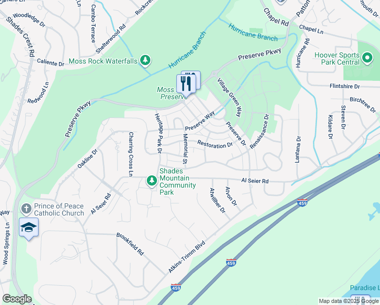 map of restaurants, bars, coffee shops, grocery stores, and more near 4263 Memorial Street in Birmingham