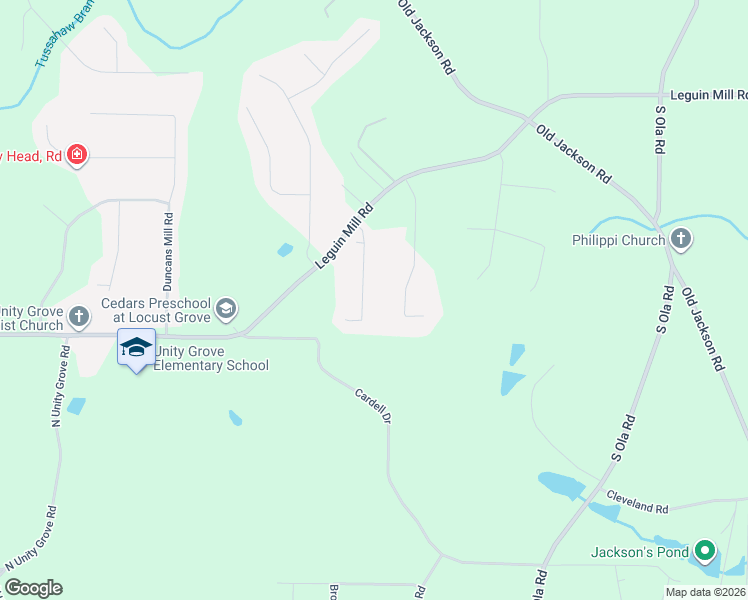 map of restaurants, bars, coffee shops, grocery stores, and more near 175 Old Mill Drive in Locust Grove