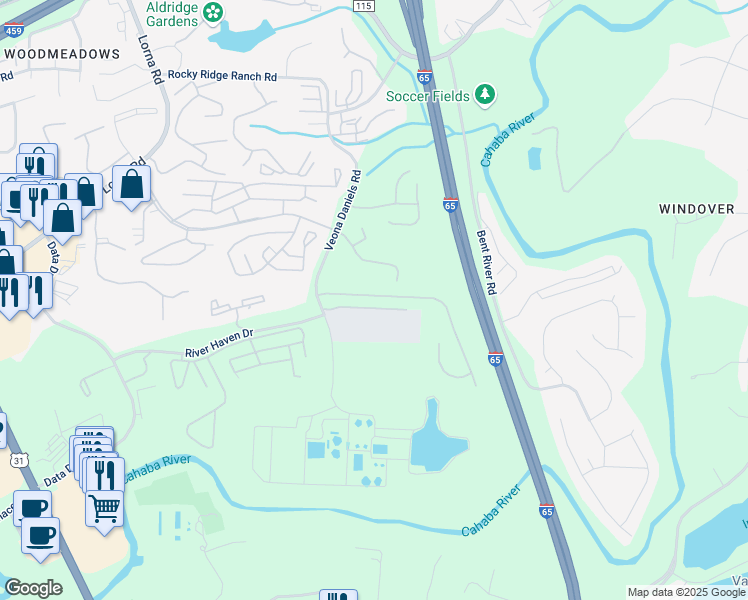 map of restaurants, bars, coffee shops, grocery stores, and more near 2299 Ridgemont Drive in Birmingham