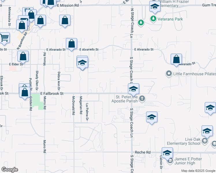 map of restaurants, bars, coffee shops, grocery stores, and more near 304 Arroyo Vista in Fallbrook