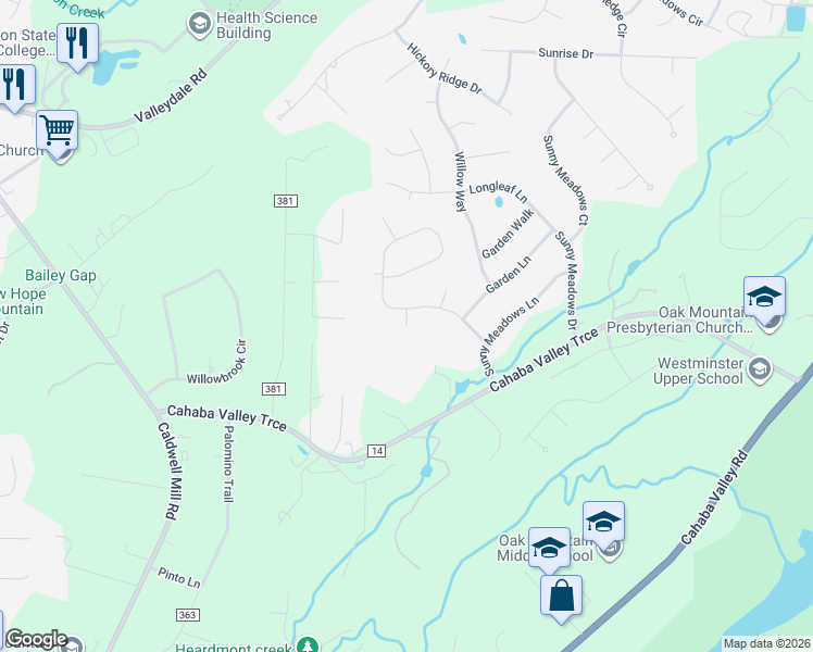 map of restaurants, bars, coffee shops, grocery stores, and more near 5365 Cottage Circle in Birmingham
