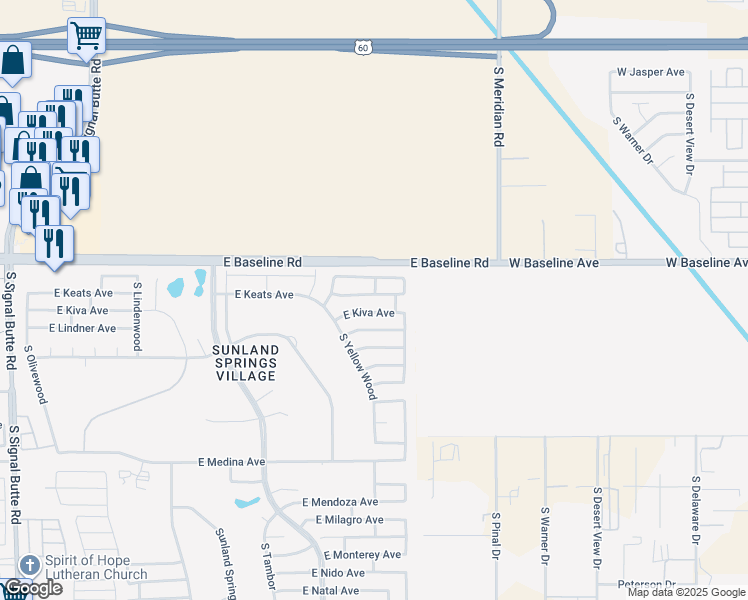 map of restaurants, bars, coffee shops, grocery stores, and more near 2101 South Yellow Wood in Mesa