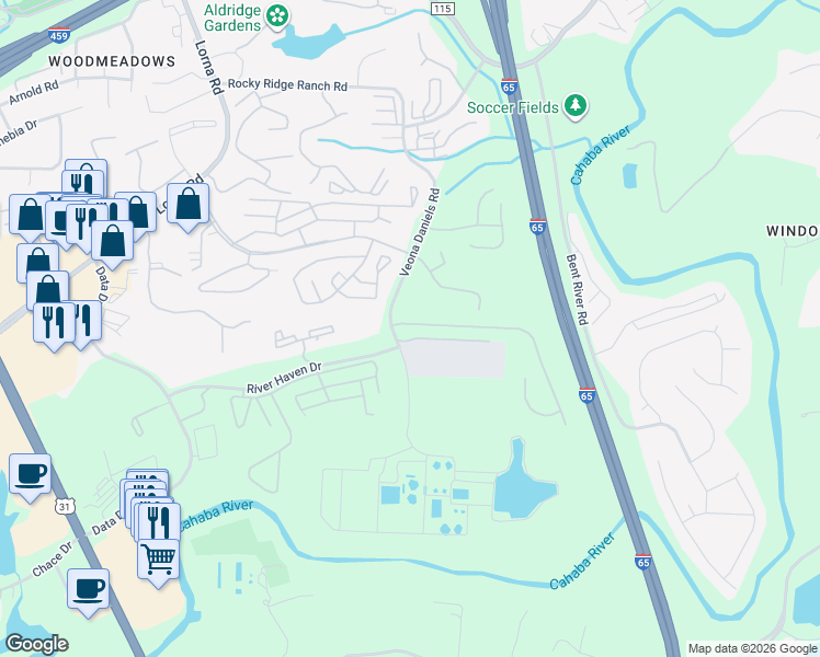 map of restaurants, bars, coffee shops, grocery stores, and more near 2215 Ridgemont Drive in Birmingham
