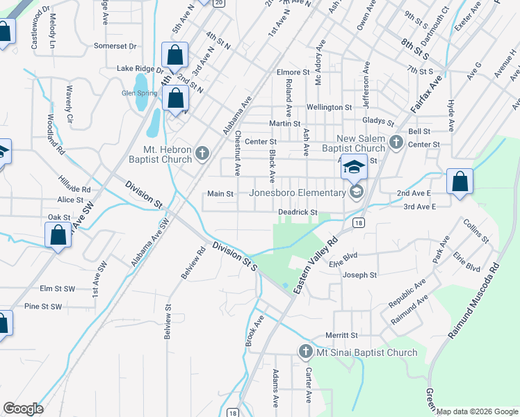 map of restaurants, bars, coffee shops, grocery stores, and more near 25 Carter Avenue in Bessemer