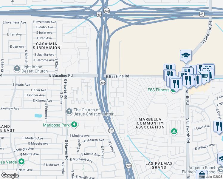 map of restaurants, bars, coffee shops, grocery stores, and more near 8724 East Kiva Avenue in Mesa
