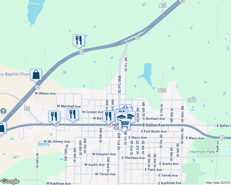 map of restaurants, bars, coffee shops, grocery stores, and more near 541 Northwest 2nd Street in Cooper
