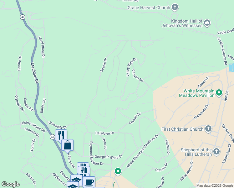 map of restaurants, bars, coffee shops, grocery stores, and more near 101-163 Valley View Dr in Ruidoso