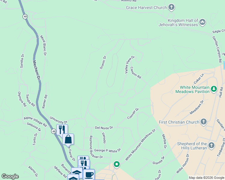 map of restaurants, bars, coffee shops, grocery stores, and more near 101-163 Valley View Dr in Ruidoso