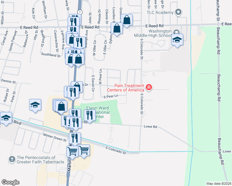 map of restaurants, bars, coffee shops, grocery stores, and more near 1735 Lisa Drive in Greenville