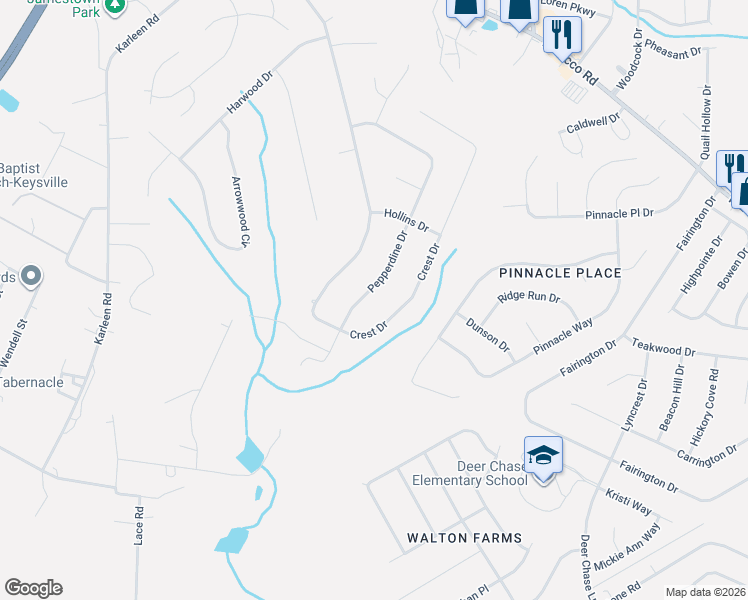 map of restaurants, bars, coffee shops, grocery stores, and more near 2867 Pepperdine Drive in Hephzibah