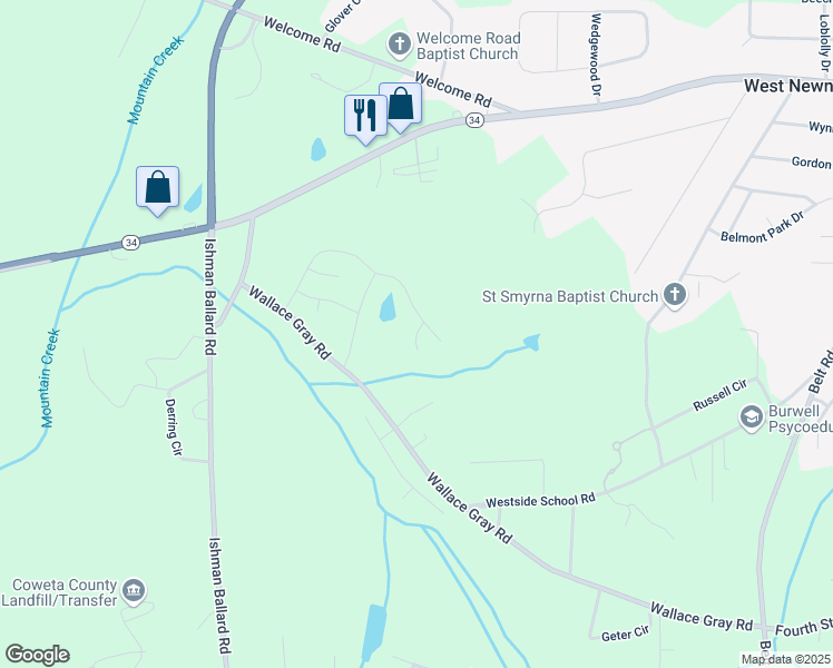 map of restaurants, bars, coffee shops, grocery stores, and more near Armour Pass in Coweta County