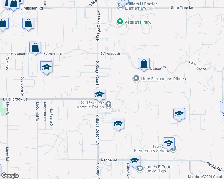 map of restaurants, bars, coffee shops, grocery stores, and more near 315 Vía Soplador in Fallbrook