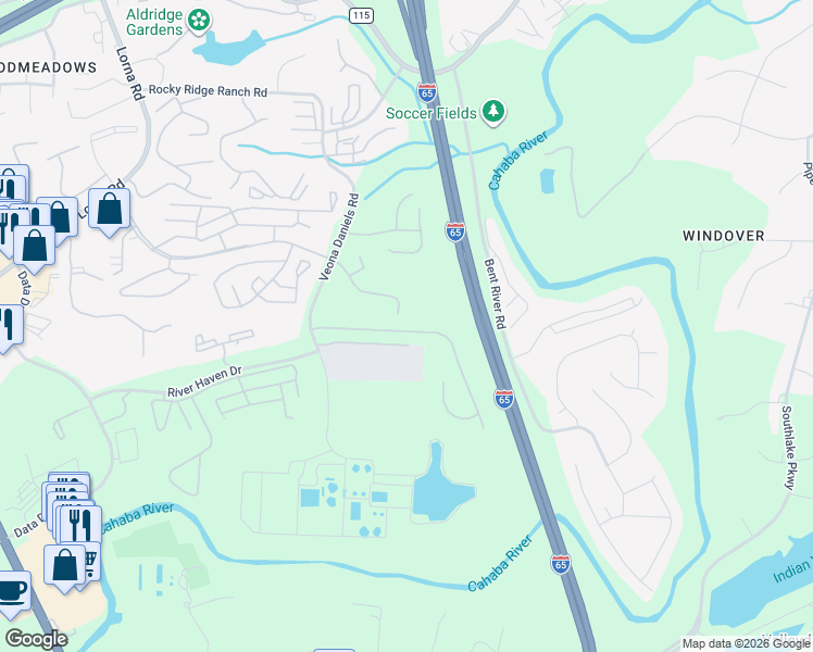 map of restaurants, bars, coffee shops, grocery stores, and more near 2356 Ridgemont Drive in Birmingham
