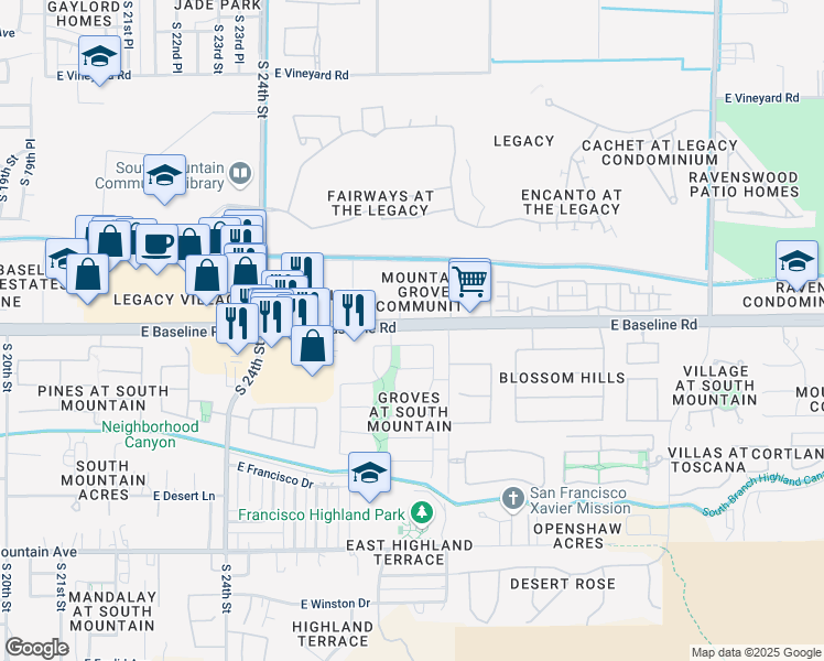 map of restaurants, bars, coffee shops, grocery stores, and more near 2707 East Donner Drive in Phoenix