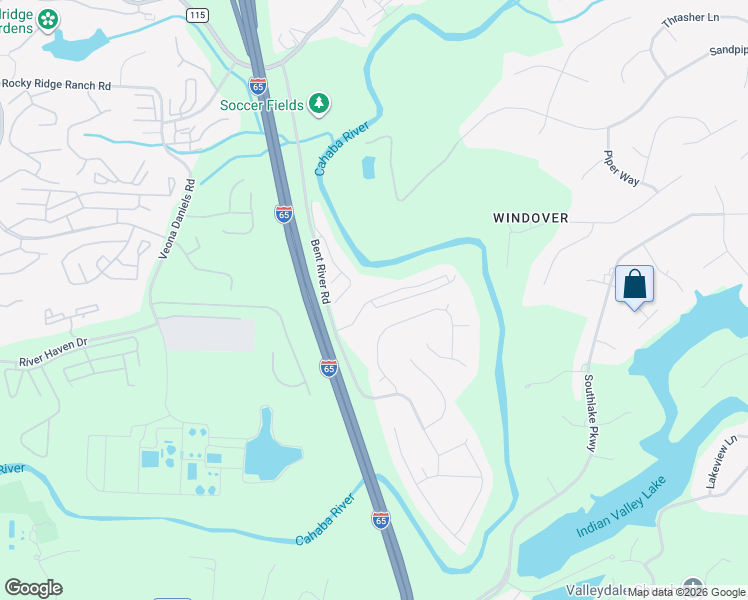 map of restaurants, bars, coffee shops, grocery stores, and more near 1537 Bent River Circle in Birmingham