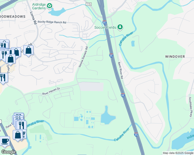 map of restaurants, bars, coffee shops, grocery stores, and more near 2332 Ridgemont Drive in Birmingham