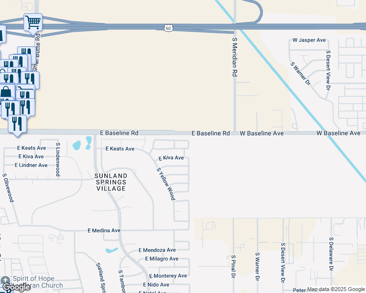 map of restaurants, bars, coffee shops, grocery stores, and more near 1 South Yellow Wood in Mesa