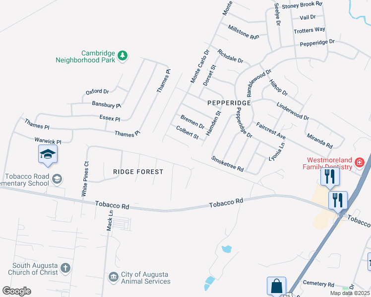 map of restaurants, bars, coffee shops, grocery stores, and more near 3820 Winchester Court in Augusta