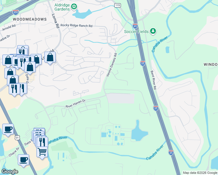 map of restaurants, bars, coffee shops, grocery stores, and more near 2208 Ridgemont Drive in Birmingham