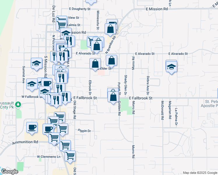 map of restaurants, bars, coffee shops, grocery stores, and more near 508 Village View Place in Fallbrook